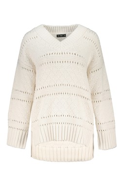 Neutral Pointelle V Neck Jumper