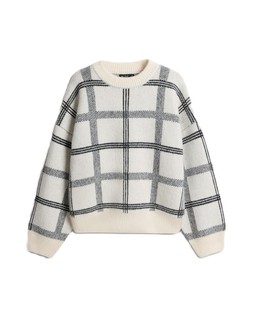 White Check Oversized Crew Neck Jumper
