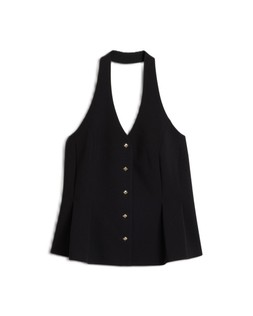 Black Halter Neck Peplum Waistcoat