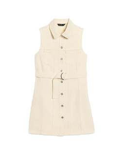 Cream Contrast Sleeveless Denim Dress