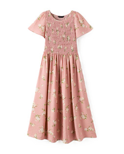 Pink Floral Angel Shirred Midi Dress