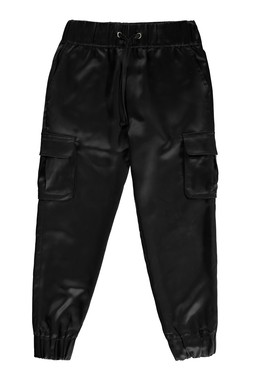 Black Satin Cargo Trouser