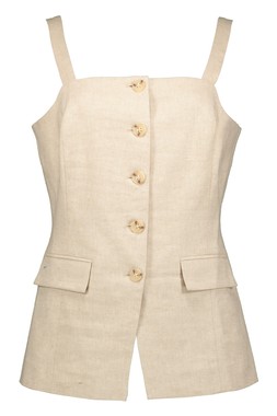 Beige Linen Herringbone Waistcoat