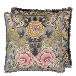 BROCART DECORATIF EMBROIDERED SEPIA COTTON CUSHION CCDG1465