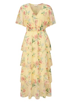 Chiffon Tiered Maxi Dress Yellow Floral £59