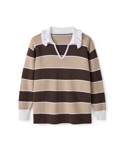 Frill Collar Knitted Rugby Shirt Brown £40