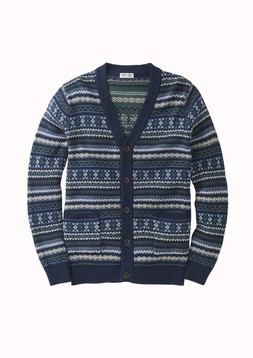 Will Mellor X Cotton Traders Fairisle Knit Button Through Cardigan Navy £42