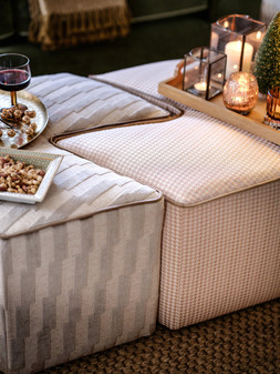 Atelier Designer Footstool in Atelier Houndstooth Designer Fabric Natural, £449. Atelier Designer Footstool in Atelier Broken Stripe Designer Fabric Natural, £449.