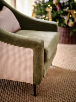 Atelier Accent Chair in Atelier Soft Chenille Olive/Houndstooth Designer Fabric Natural, £949.