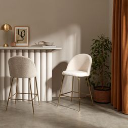 Heather Kitchen Stool, Ivory White Boucle & Brass