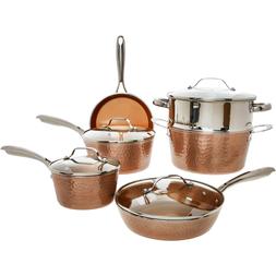 10 Piece hammered copper tone cookware set &pound;99.99