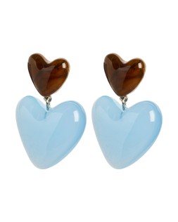 Abi Blue & Brown Resin Large Heart Drop Earrings