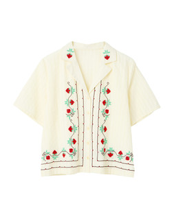 Butter Yellow Strawberry Embroidered Short Sleeve Shirt £65 €85