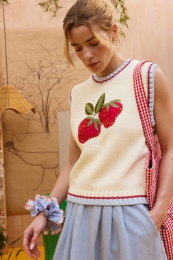 Cream Strawberry Embroidered Knitted Tank Top £65