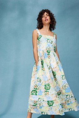 Green & Blue Floral Scalloped Strappy Midi Dress £85