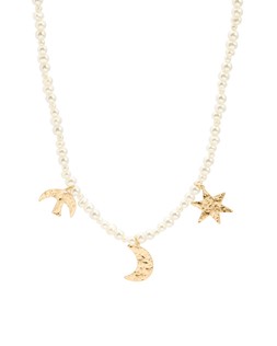 Celia Hammered Gold Tone Charm Faux Pearl Necklace £28