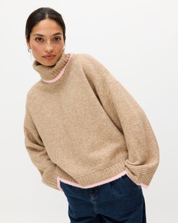 Camel Brown Roll Neck Knitted Jumper £70