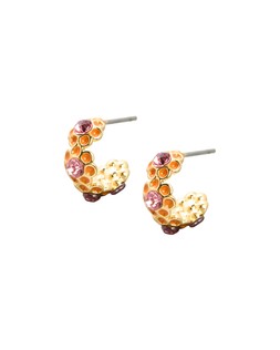 Arwen Pink Stone & Enamel Flowers Small Hoop Earrings