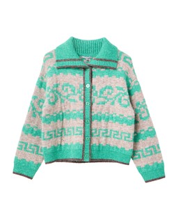 Jade Green & Grey Geometric Collared Button Up Cardigan £80