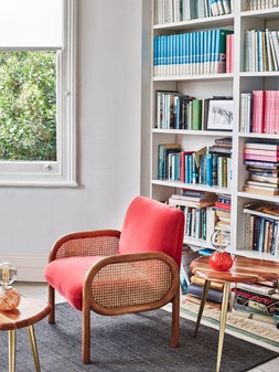 Loha Coral Orange Velvet & Rattan Armchair