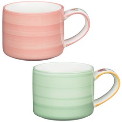 B&M HOME SS26 // KITCHEN // PRINTED HANDLE MUG - PINK & GREEN // £2.50 EACH //