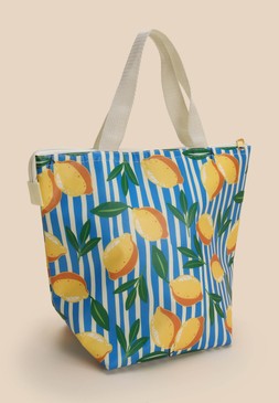 Womens Blue Lemon Stripe Lunch Bag