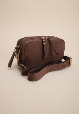 Brown Faux Suede Mini Camera Bag