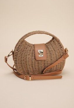 Womens Brown Woven Basket Shoulder Bag