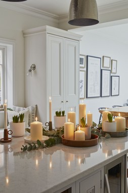 BOWEN PILLAR CANDLE HOLDER IN LINEN AND MOSS, BOWEN CANDLE PLATE IN LINEN ABND MOSS £7.99 TO £24.99
