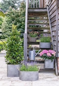 OUTDOOR GALVANISED ROPE HANDLE SQUARE PLANTER SET OF TWO