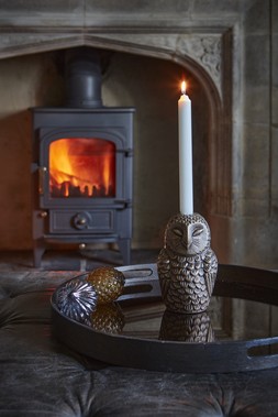 CAST ALUMINIUM OWL CANDLE HOLDER ANTIQUE BRASS