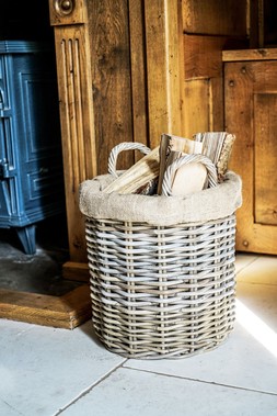 WICKER LOG BASKET ROUND LINED 50CM