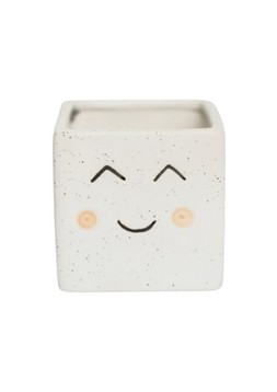 WHITE SQUARE HAPPY FACE PLANTER H8CM D8.5CM