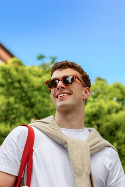 Macrae in Amber with Classic Green Lenses