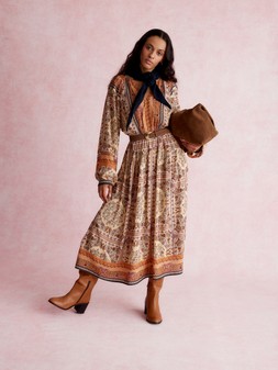 Ines Floral Print Midi Dress Natural