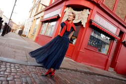 Kate Puff Sleeve Polka Dot Midi Dress Blue
