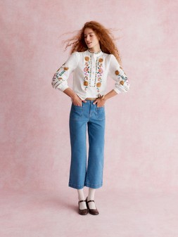 Emmy Embroidered Long Sleeve Top White