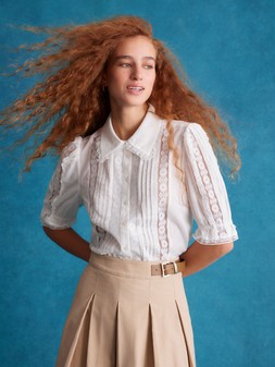 Annette Puff Sleeve Lace Shirt White