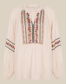 Aoife Geometric Embroidered Top Pink