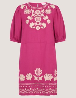 Lydia Embroidered Linen Blend Mini Dress Pink
