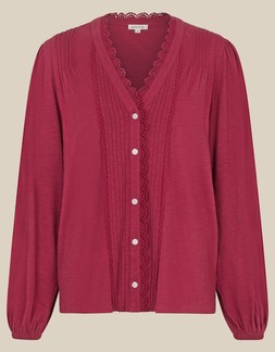 Jenny Pintuck Lace Jersey Blouse Red