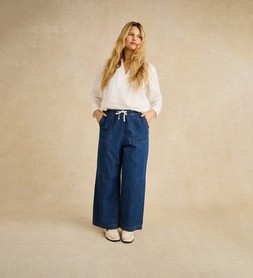 Heidi Drawstring Regular Wide Leg Jeans Blue