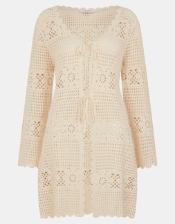 Crochet Tie Front Kaftan Natural
