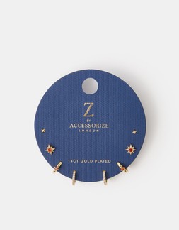 4-Pack 14ct Gold-Plated Birthstone Celestial Earrings Gold