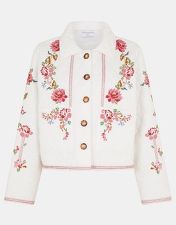 Floral Embroidered Quilted Jacket Ivory