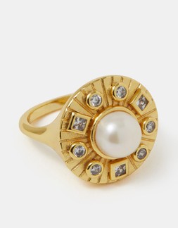 Z by Accessorize 14ct Gold-Plated Pearl Coin Ring Gold