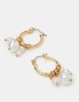 14ct Gold-Plated Pearl Hoop Drop Earrings