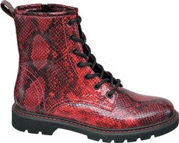 Deichmann Red Snake Lace-up Boot