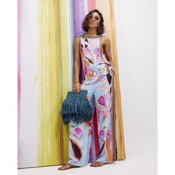 Blue Printed Tie Strap Cami Top