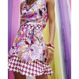 Pink Placement Print Cowl Neck Top